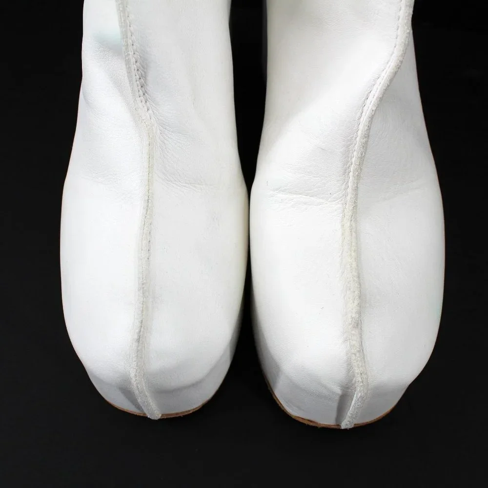 MOMA Platform Boots White Leather Handmade Block Heel Zip Back Seam SZ 39/10